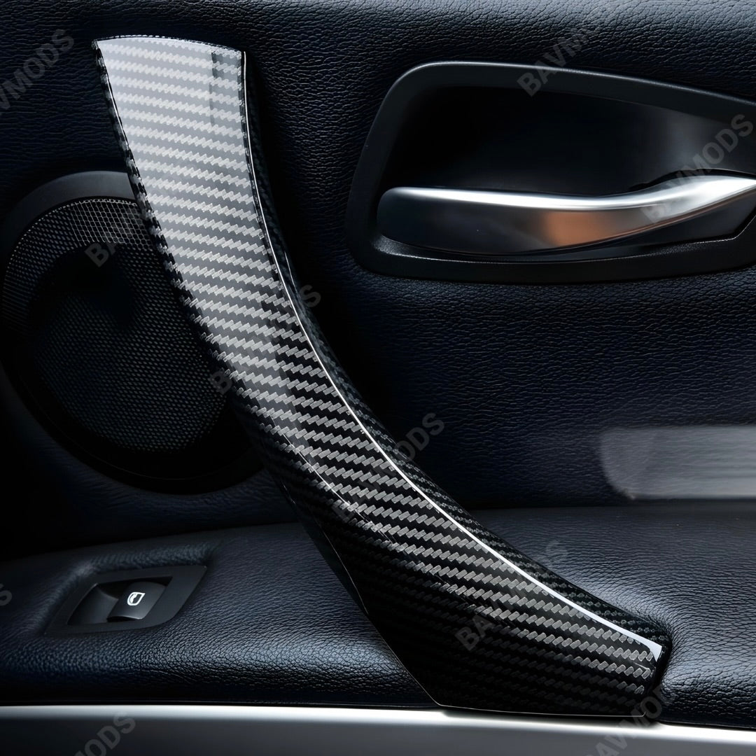 Carbon Fiber Interior Door Handle Pull Trim — BMW E90 E92 E93