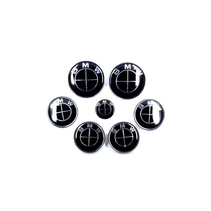 Blackout BMW Emblem Badge Set — Matte Black Front + Rear Roundel