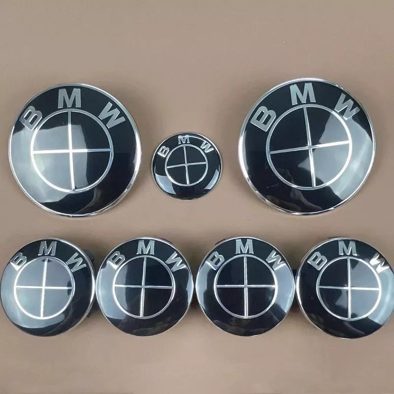 Blackout BMW Emblem Badge Set — Matte Black Front + Rear Roundel